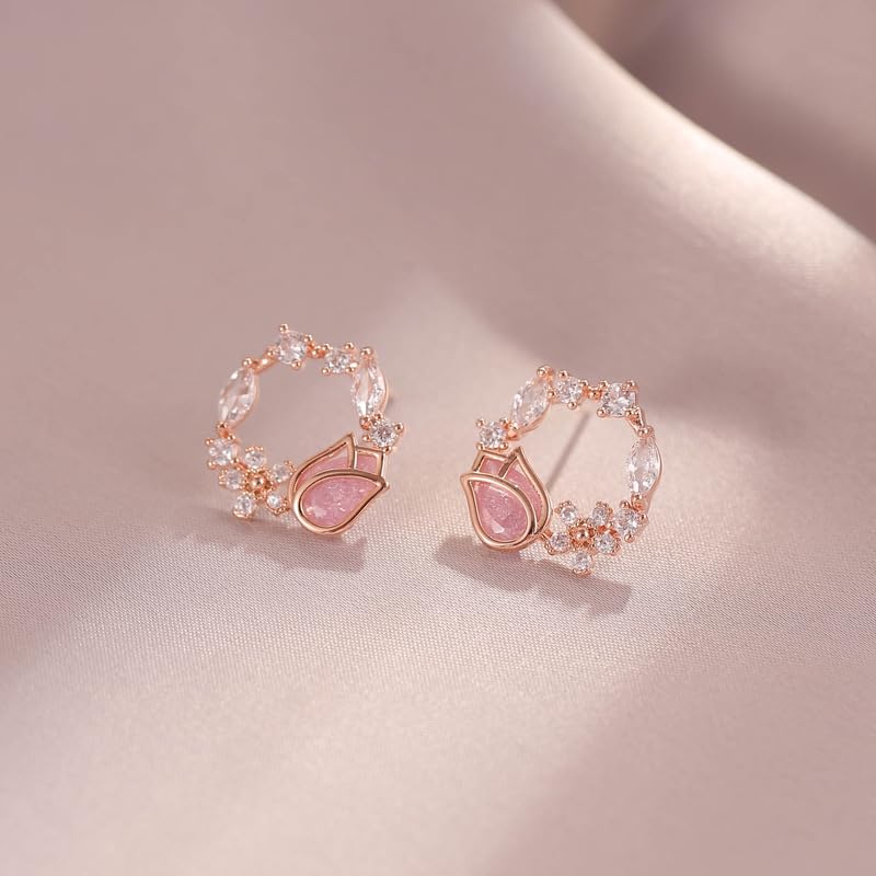Aretes con clip floral de cristal chapados en oro 18K miniatura 4