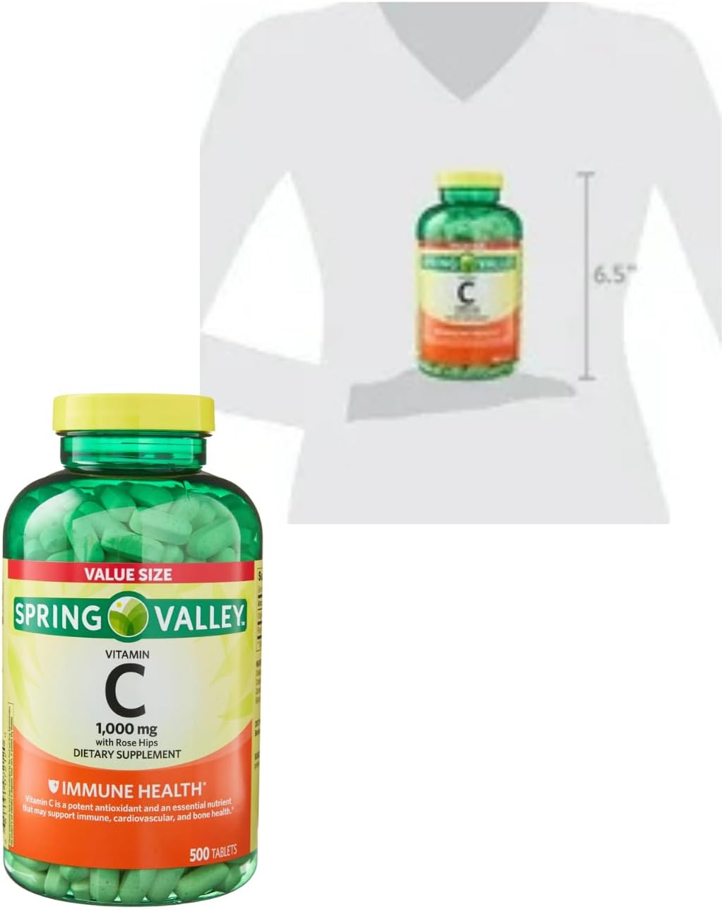 Vitamin C 1000mg with Rose HIPS, 500 Tablets – High Potency Antioxidant & Immune Support Supplement, Value Size
