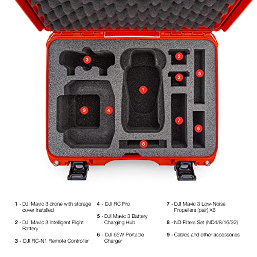 Image of Nanuk 925 Waterproof Hard Case with Foam Insert for DJI Mavic 3 & Mavic 3 Classic - Fly More /Cine Premium Combo - Orange