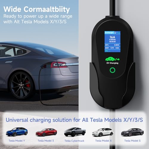 Image of Level 1 Tesla Charger(110V-240V) 16A, Tesla Mobile Charger with NEMA 6-20 Plug&5-15 Adapter, 16.4FT /5M Extension Cord - Portable Electric Car Charger for Tesla Model Y /3 /S /X