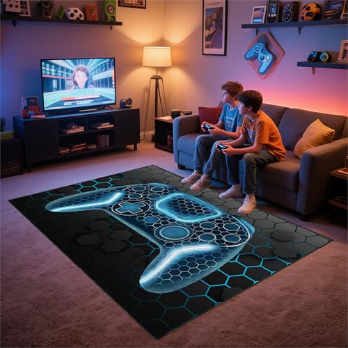 Tapete gamer antideslizante azul 3x5 ft miniatura 4