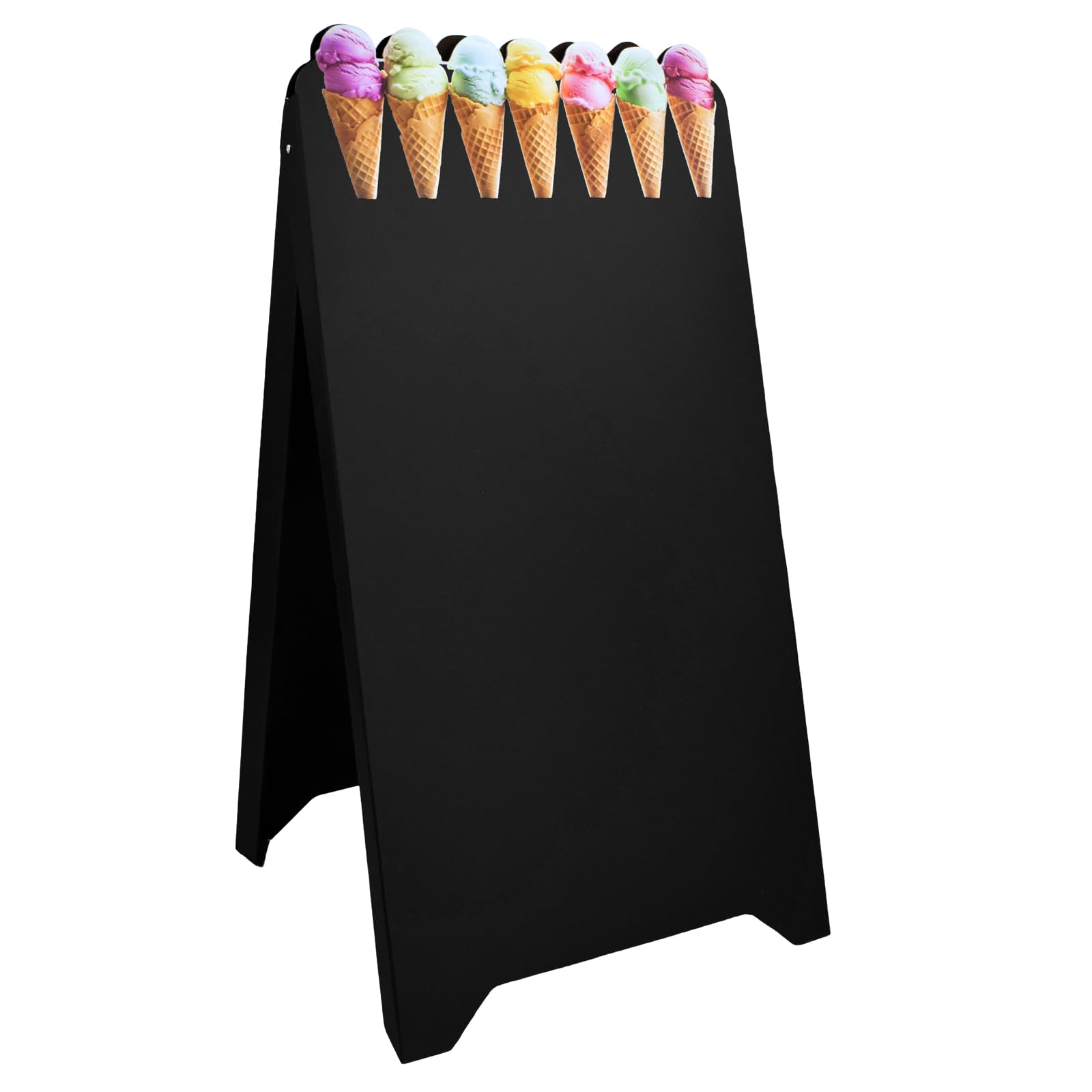 Dwustronny potykacz reklamowy z ABS 118 x 61 cm, wodoodporna tablica do pisania dla lodziarni, kawiarni i restauracji (Czarny, Czarne rożki lodowe)