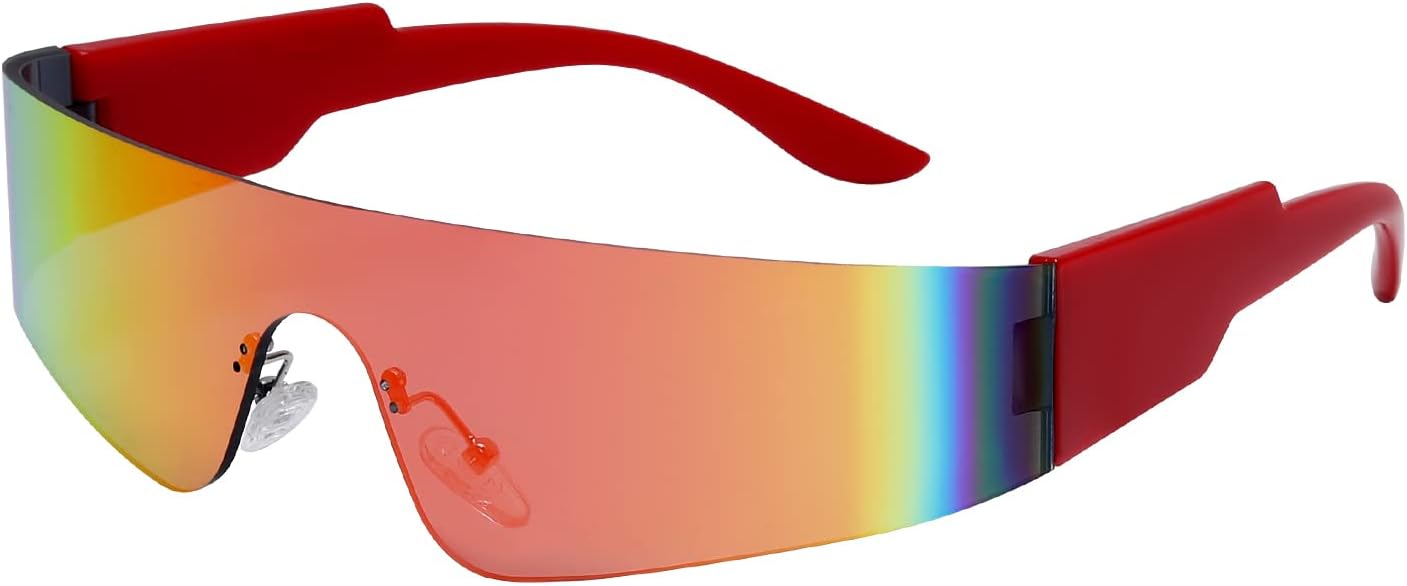 Crazy Feng Trendy Rimless Futuristic Wrap Around Sunglasses Women Men,Cyberpunk Visor Sunglasses Shades Fashion Eyeglasses