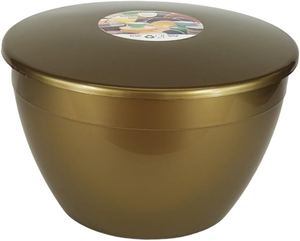 Just Pudding Basins 4 Pint Large Bowl with Lid for Steaming and Mixing Durable Plastic Dishwasher Safe Colour Gold