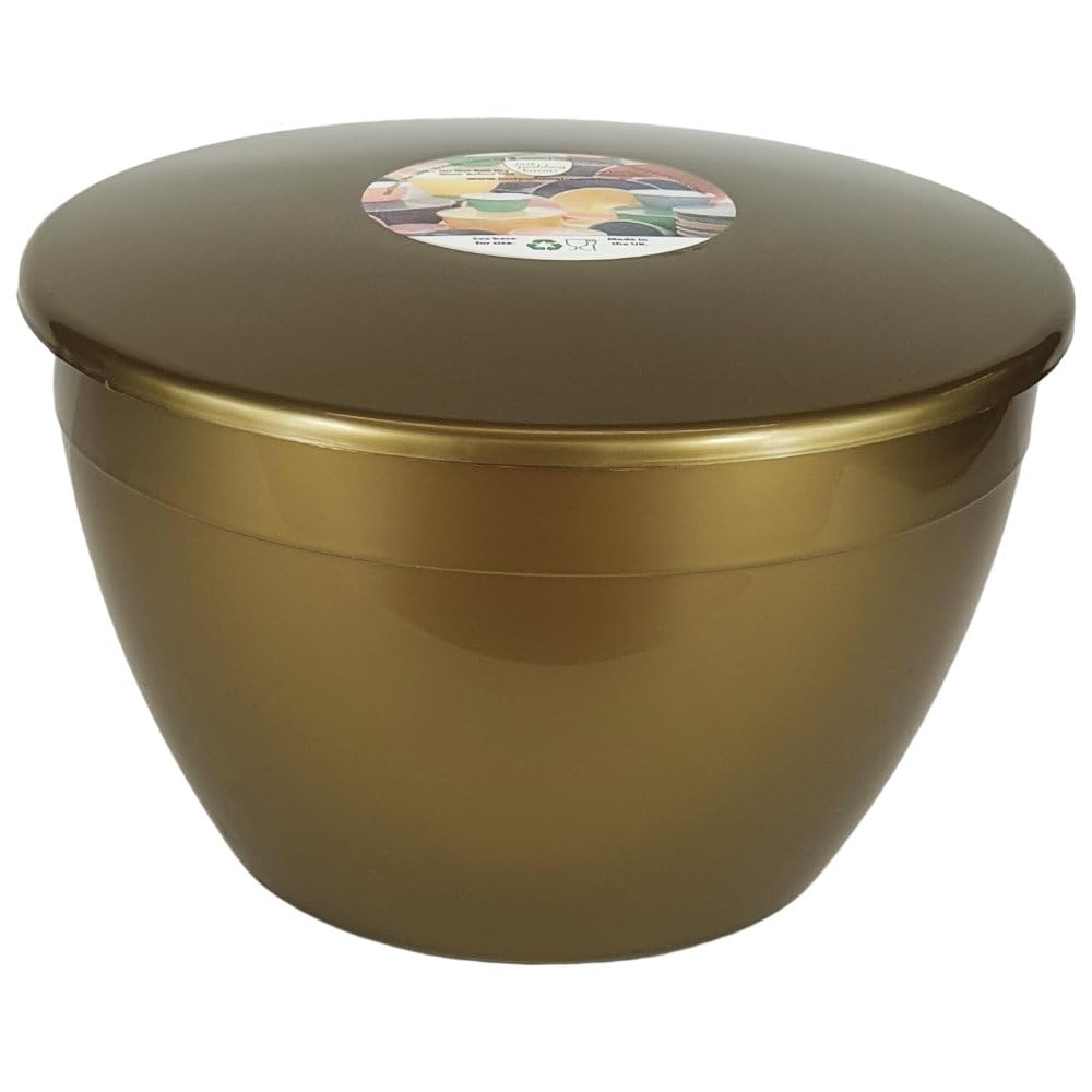 Just Pudding Basins4 Pint Large Bowl with Lid for Steaming and Mixing Durable Plastic Dishwasher Safe Colour Gold