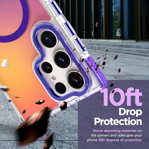 Image of Magnetic Case for Samsung Galaxy S22 Ultra [Compatible with Magsafe] [Cute Fashion Fluorescent Design] [1 Screen Protector] Slim Translucent Matte Case for Galaxy S22 Ultra 6.8 inch, Purple