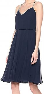 Jenny Yoo Sienna - Vestido corto de gasa con cuello en V y tirantes delgados para mujer