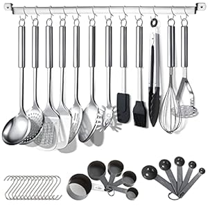 Berglander Keukengerei Set 38 Stuks, Roestvrij Staal Kookgerei Set, Keuken Gadgets, Met houder en haken om keukengerei op te hangen, Vaatwasserbestending