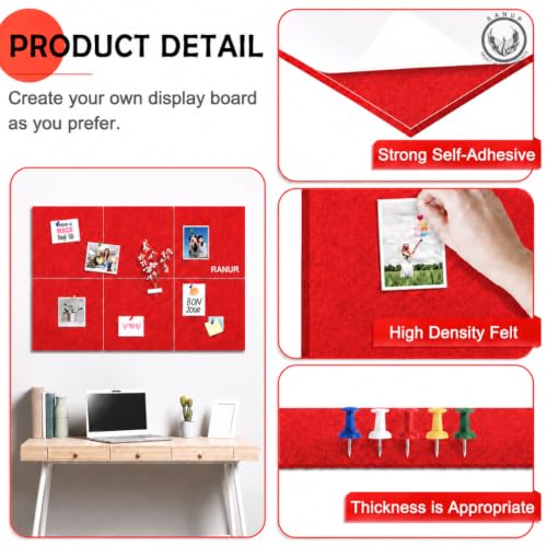 Image of QUIET CANVAS Acoustic Wall Square Pinboard, 1x1ft, Pack 6, 50Push Pins(Red)