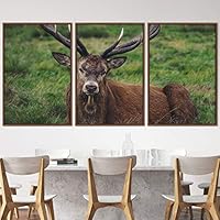 3 Piece Framed Canvas Wall Art Spiritual Being Animals Deer Expressive Impressionism Rustic - 16