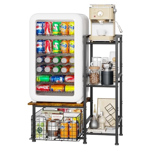 Yuyetuyo Mini Fridge Stand with Storage Coffee Bar with Mini Fridge Space Small Refrigerator Stand Wine Cabinet Kitchen Storage with Basket for Dorm Apartment Living Room Office