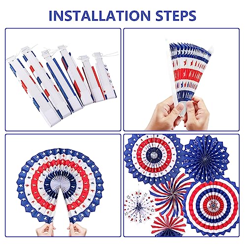 Image of 4th of July Patriotic Decorations Outdoor, Memorial Day Decorations, Fourth of July Decorations for Home, Hanging Paper Fans for Independence Flag Day Party Decor