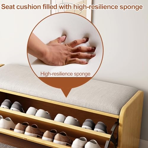 Banc à chaussures en bois de 60 cm avec seau basculant et coussin confortable