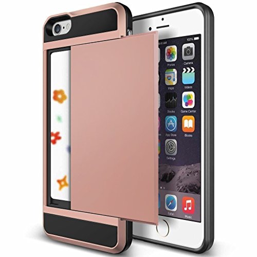 iPhone 5S Case, Anuck Heavy Duty Hybrid Shockproof Armor iPhone 5S Cover [Card Slot Wallet Case] Soft Rubber Bumper Rugged Protective Case Card Holder for Apple iPhone SE / 5S / 5 - Rose Gold