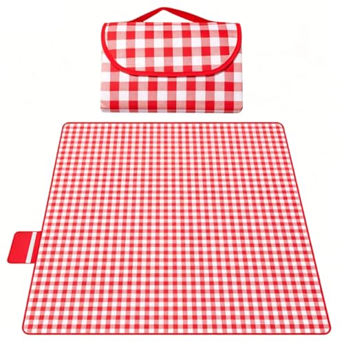 JRTYMLU Coperta Pic Nic Impermeabile 200 x 200cm,Telo Picnic Impermeabile Rosso,Pieghevole XXL Telo Picnic con Maniglia per Esterni, Campeggio,Spiaggia,Parco,Festival e Picnic