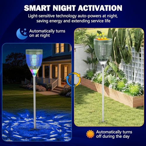 Image of All in 1 Solar Bug Zapper Outdoor, Flame & Projection Mode, Auto /Manual Modes, 4200V Electric Mosquito Killer with High Powered, IPX5 Waterproof Rechargeable Fly Insect Trap for Patio Garden Yard RV