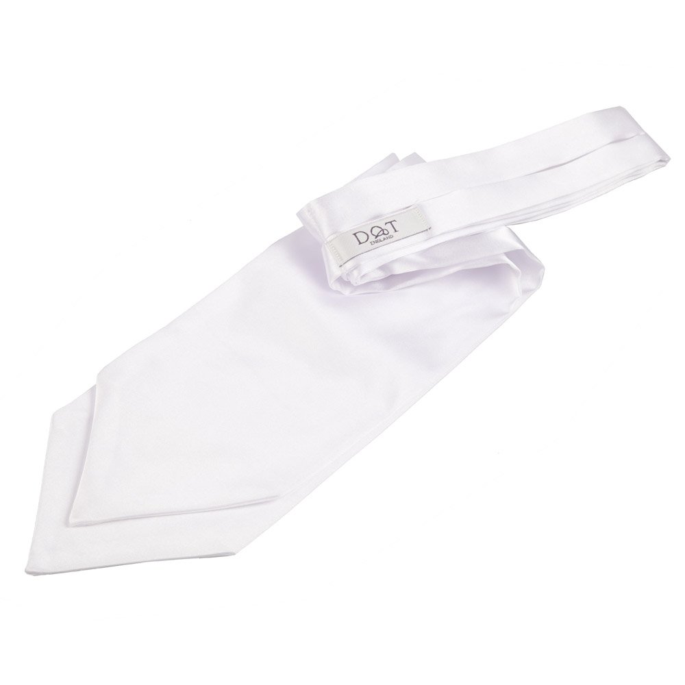 DQT Mens Plain Satin Self-Tie Ascot Cravat – Wedding Groom Formal Suit - White