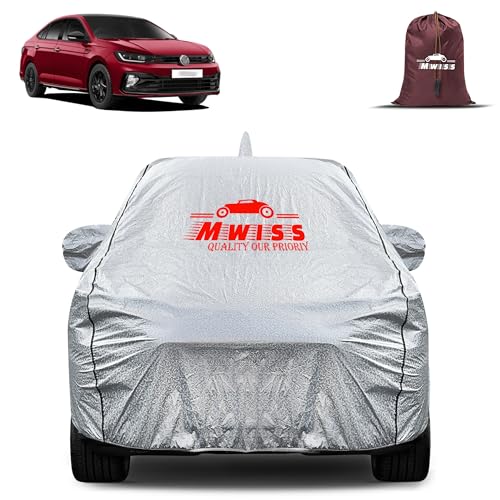 Image of Waterproof Car Body Cover for Volkswagen Virtus | Mirror & Antenna Pocket Anti-Scratch with Soft Cotton Inner Lining Triple Stitched Protection| Heat Resistant | Rain Protection (Silver)