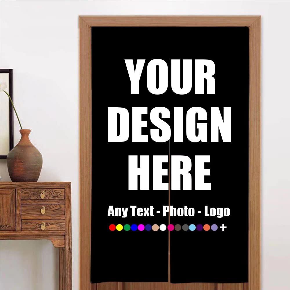 Custom Doorway Curtain Personalized with Photo Text Logo Japanese Noren Door Way Fitting Room Partition Curtains Door Hanging Tapestry,Multiple Size,Black