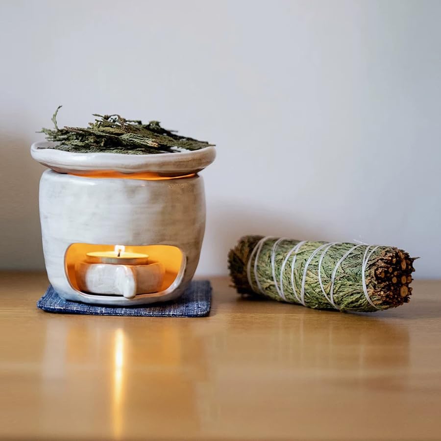Quemador de cera cerámico para aromaterapia blanco miniatura 2