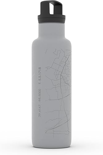 Miniatura 467 de Well Told Botella de agua aislada con mapa Chicago Illinois, grabado de acero inoxidable (21 onzas, gris muelle) botella aislada de mapa