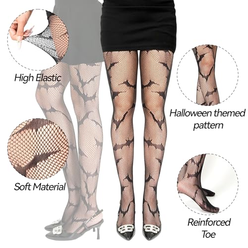 Bat Fishnet Stockings for Women Sexy High Waist Tight Black Goth Halloween Tights4