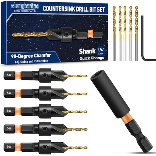 shengbenhao #6 Countersink Drill Bit Set for Wood 12Pcs Adjustable