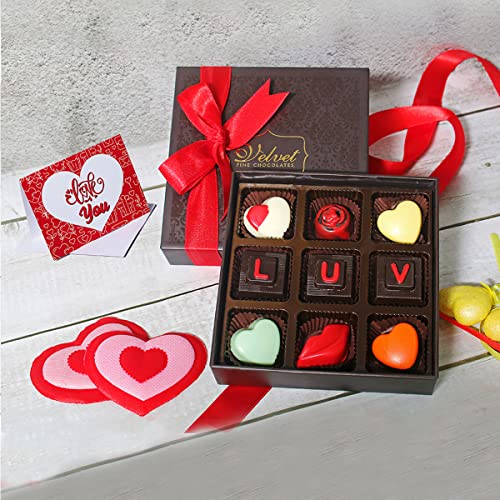 Image of Velvet Fine Chocolates Valentine Gift Box for Husband, Wife, Girlfriend, Boyfriend, 130 Grams | Valentines's Day Gift with Greeting Card