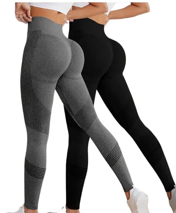 High Stretch 2pcs Solid Color Fitness Yoga Leggings Butt Lifting Leggings for Women - Tummy Control Womens Activewear