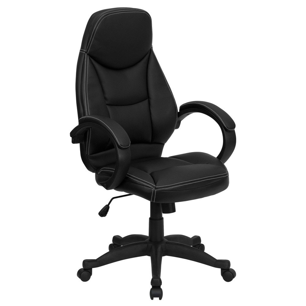 Flash FurnitureLeonard High Back Black LeatherSoft Contemporary Executive Swivel Ergonomic Office Chair with Curved Back and Loop Arms
