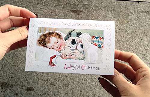 Image of PIXILUV CHRISTMAS CHILDREN (Pack of 12) Notecards Small Greeting Cards # Children on Christmas Evening and Morning ~ Vintage Christmas Postcards Reprint