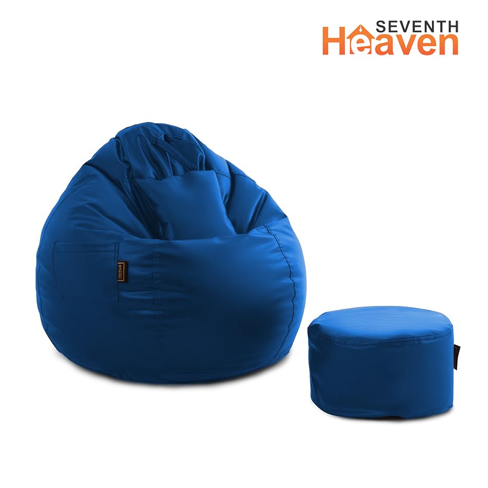 Image of Seventh Heaven 3XL Bean Bag Cover with Footrest and Cushion (Without Beans) | Premium Scratch Resistant Leatherette | (Leatherette Fabric - Royal Blue)