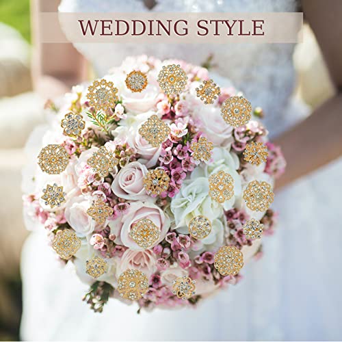 Image of 12 /36 Pieces Wedding Bouquet Brooches for Women Fashion, Rhinestone Bulk Flower Brooch Pins for Crafts