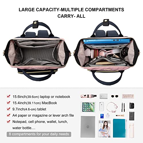 Lovevook Laptop Backpack For Women Fashion Business Computer Backpacks Travel Bags Purse Doctor Nurse Work Backpack With Usb Port, Fits 15.6-Inch Laptop Pink Navy #TOP1