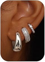 Chriscoco 3 Pairs Hoop Earrings Gold/Silver Set of Earrings for Women 14 K Gold-Plated Hypoallergenic Earrings for Women Small Hoop Earrings for Multiple Holes