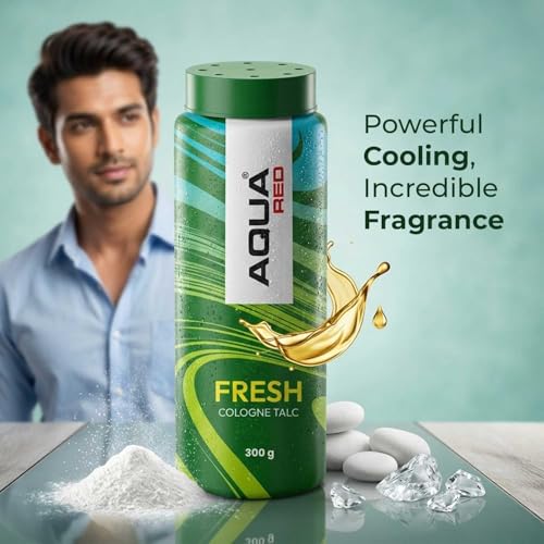 Image of Aqua Red Cooling Talc Powder Pack of 2 (300g Each) | Fresh | Body Powder | Strong Cooling Effect, Sweat & Body Odour Protection | Long-Lasting Fragrance & Daily Use Talcum Powder