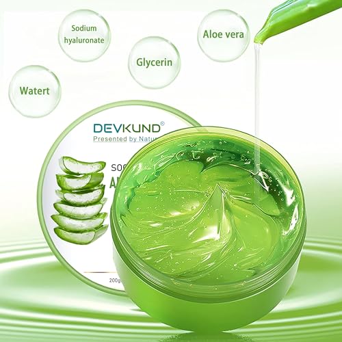 Image of Devkund Aloe Vera Gel | With Pure Aloe Vera | Gel for Face, Hair, Skin Moisturizer | Hydrates and Soothes | With Vitamin E and No Paraben | 400G