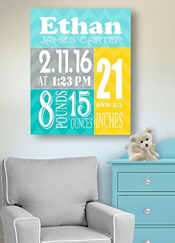 MuralMax Personalized Stretched Canvas Birth Announcement Gift, Custom Baby Name Date Weight Stats, Personalized Name Wall Decor, Nursery Name Sign, Custom Baby Gift-10X12