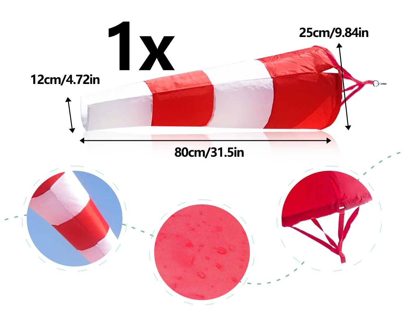 manica a vento per esterni,banderuola,borsa per manica a vento,indicatore di direzione del vento per la misurazione del vento con cintura in poliestere a righe(rosso e bianco,80 cm)