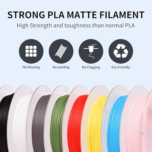 Image of RAMBERY Matte PLA Filament Bundle 1.75mm, 8 Colors 3D Printer Filaments Dimensional Accuracy + /- 0.02mm, 8 Pack Multicolors Fit Most FDM Printers, 200gX8 Spools