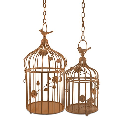 Image of Homesake Copper Bird Cage with Floral Vine (Set of 2), with Hanging Chain for Decoration Items, Rose Gold, Home Decor, Decorations for Home, Tealight Candle Holder, Return Gifts for Pooja