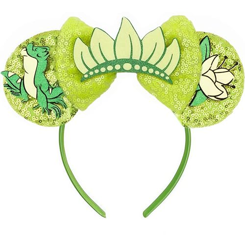 LICZINOIZO Mouse Ear Headband - Sequined Green Frog Mouse Ear Costume Accessory for Women Adut Role-Playing Theme Park