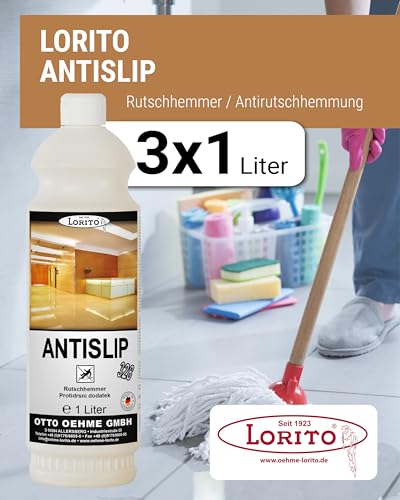 Lorito Antislip Rutschhemmer 328 3 x 1L - Anti-Rutsch-Flüssigkeit für Fliesen, Laminat, Parkett, Marmor, Granit, Sporthallen, Sportböden, PVC, Gummi, Linoleum & Polyolefin