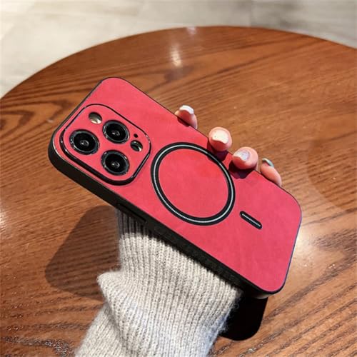 Coque iPhone 15 Pro Max cuir rouge pour chargeur induction nomade