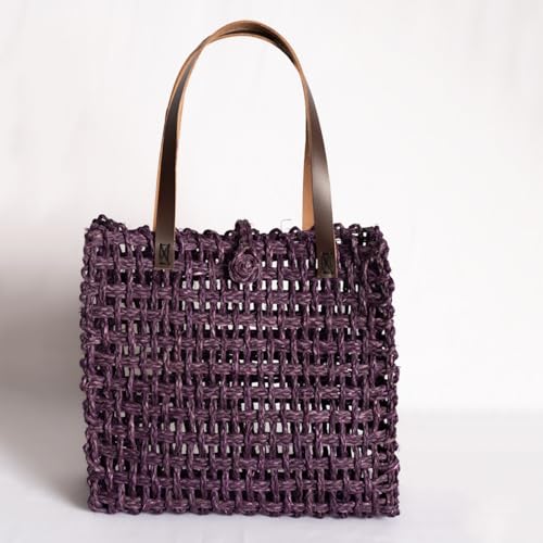 Image of KADAM HAAT Handwoven Sabai Grass Lunch Bag | Eco-Friendly Natural Woven Tote for Office, School & Picnic | Sustainable Artisan Handmade Bag for Women (Lavender)