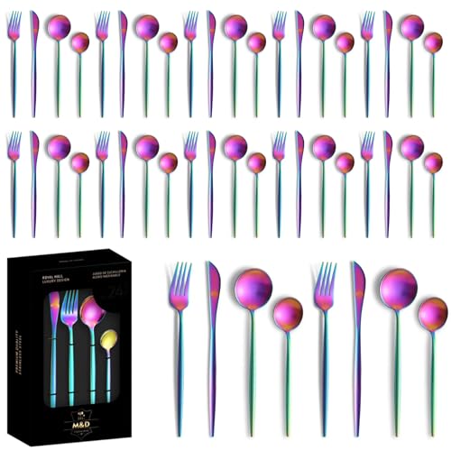 Image of Rainbow Silverware Set | Satin Finish French Style 48-Piece Stainless Steel Flatware Set with Giftable Box | Dishwasher Safe Tableware for Home, Restaurant & Corporate Gifting