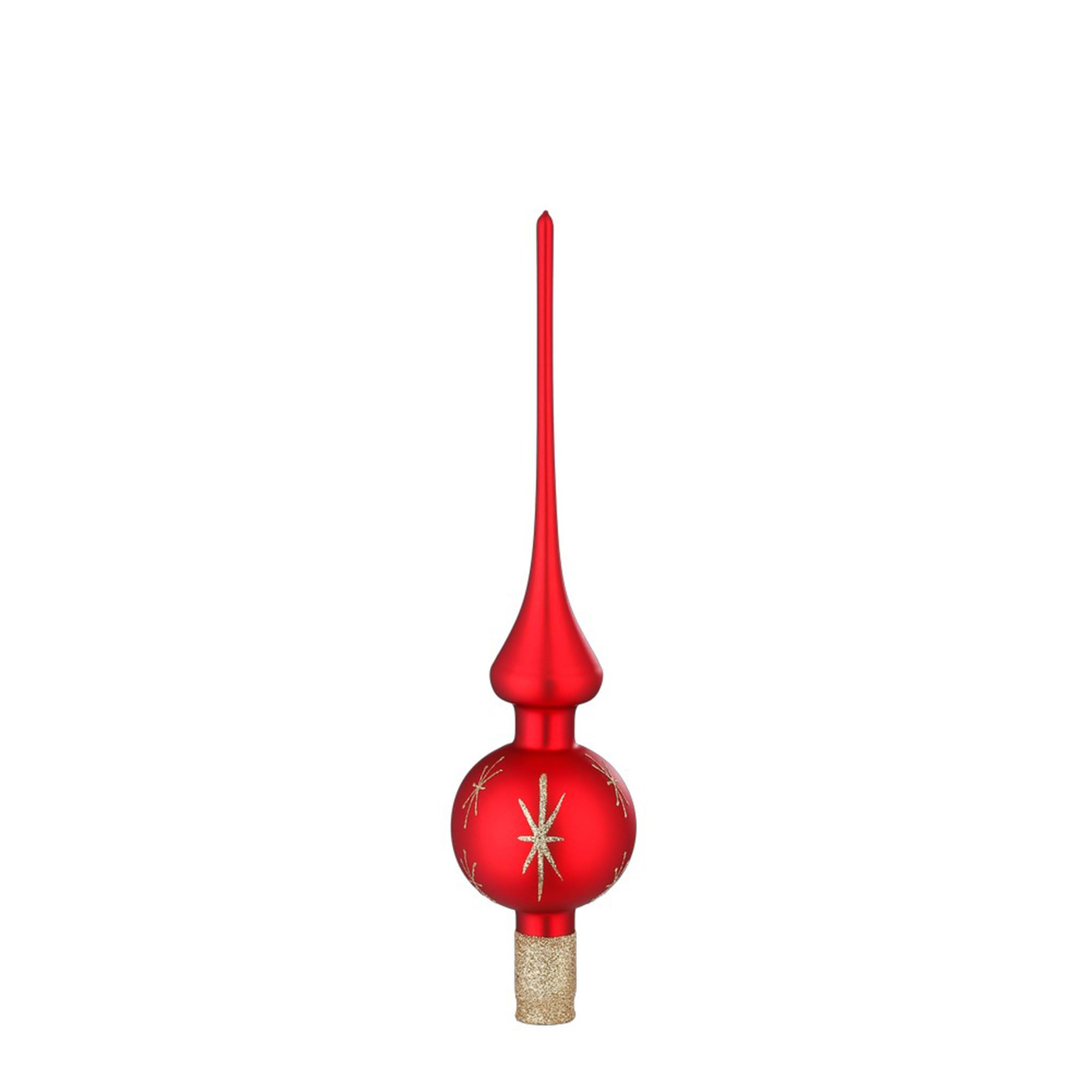 Christbaumspitze Glas 30cm - Weihnachtsbaumspitze mit Sternen - mundgeblasen & handbemalt - Christbaumschmuck & Weihnachtsbaumschmuck - Spitze für Weihnachtsbaum Rot matt