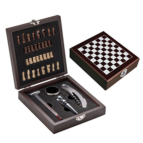 Set regalo vino con termometro apribottiglie tappo salvagoccia e gioco degli scacchi
