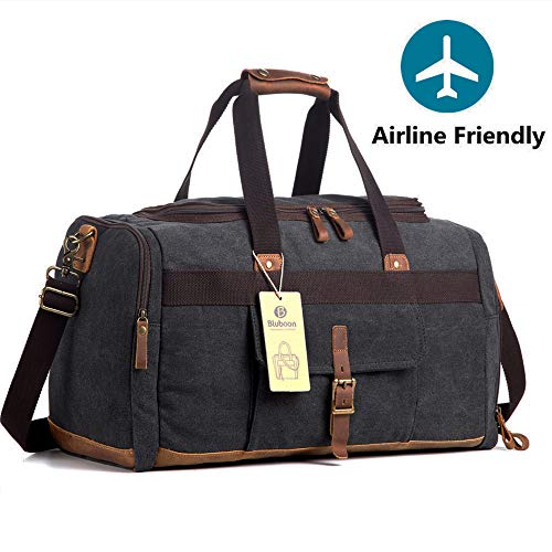 BLUBOON Weekender Overnight Duffel Bag with Shoes Compartment for Women Men Canvas Weekend Travel Tote Carry On Bag (Black)