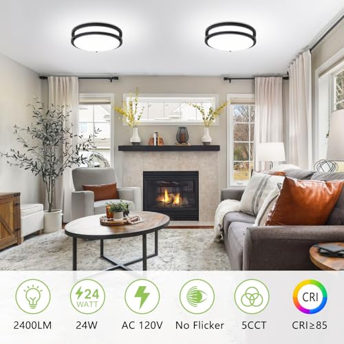 Image of Black Flush Mount Ceiling Light - 4 Pack 24W 3000K /3500K /4000K /5000K /6000K Dimmable 10 Inch Led Ceiling Light Fixture for Bedroom Bathroom Kitchen Hallway (4, Black, 10 Inch)